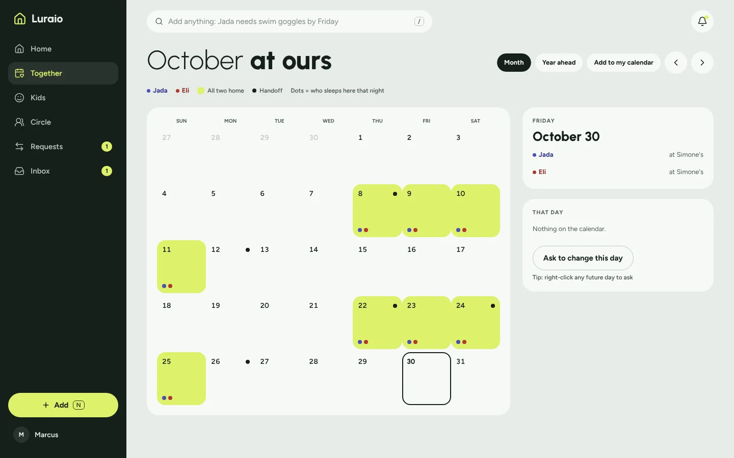 Luraio on a laptop: October at ours, with your nights highlighted in lime