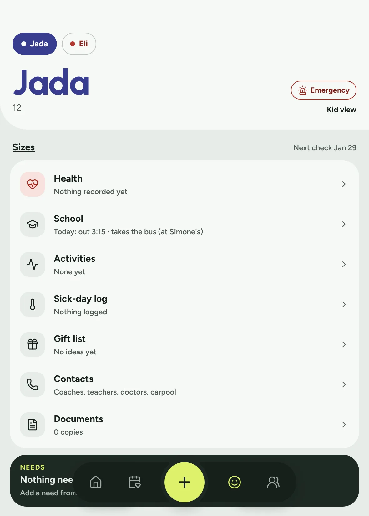 Right half: Jada's page